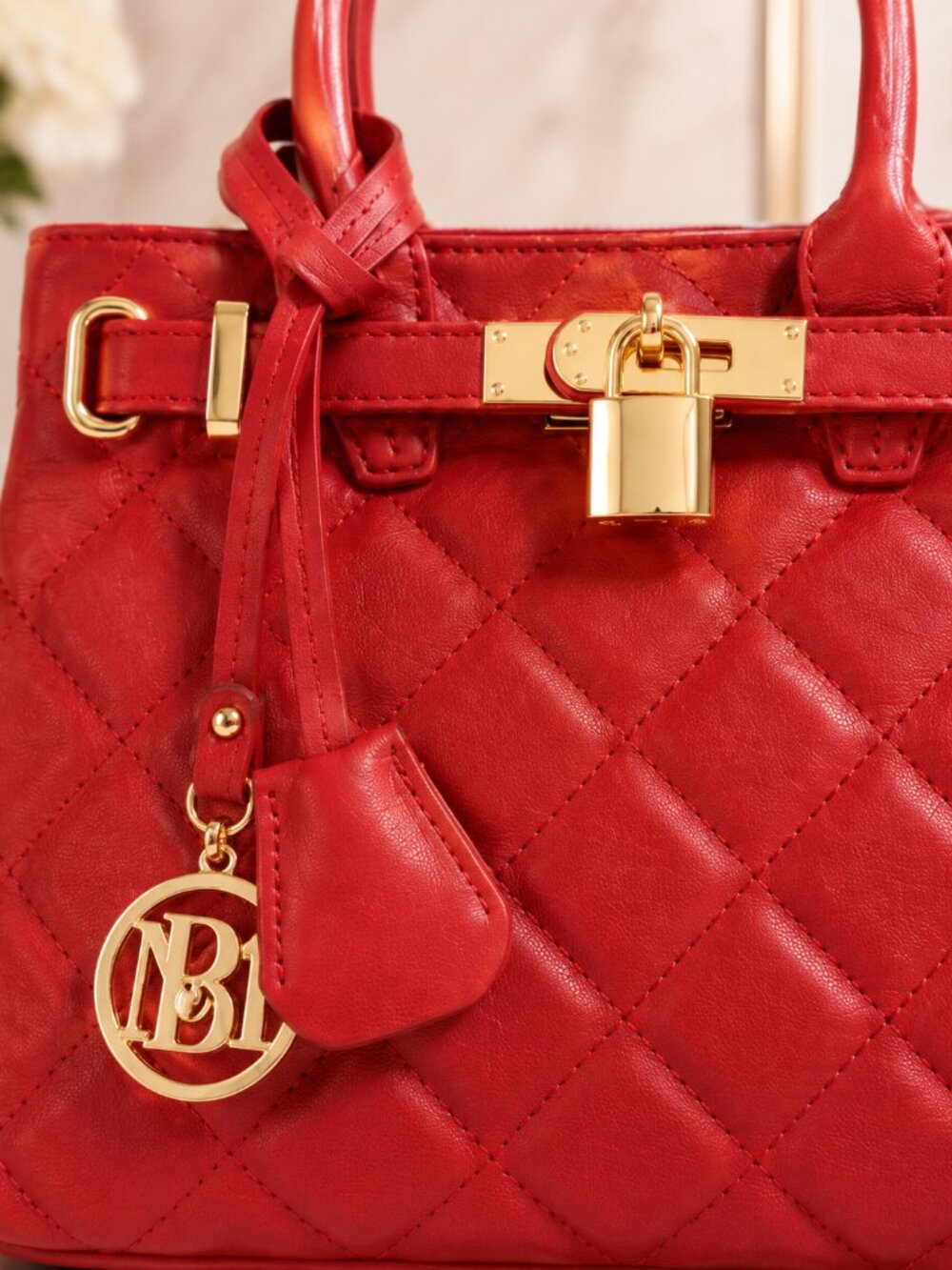 Studio Badgley Mischka BM-4162 Brick Red Quilted Mini Tote Crossbody NWT - Picture 5 of 15